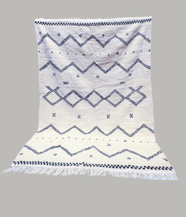 Berber Azilal handmade wool creamy with black lines rug 315cm/210cm