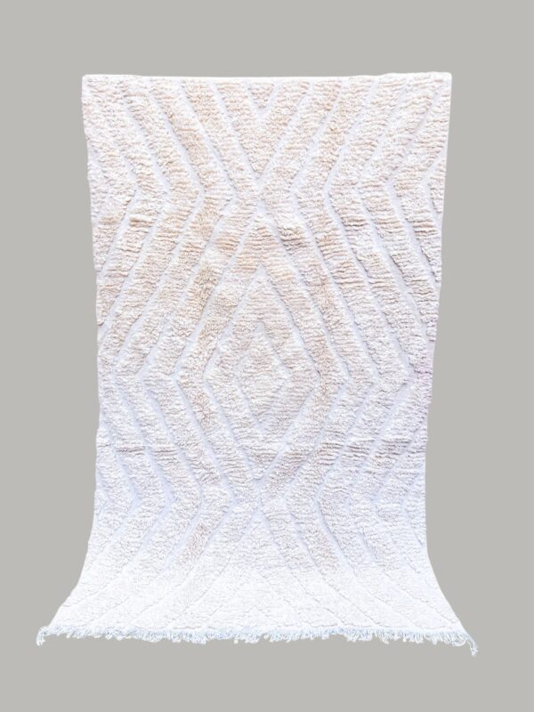 Berber beni ourain handmade wool white rug 240cm/150cm