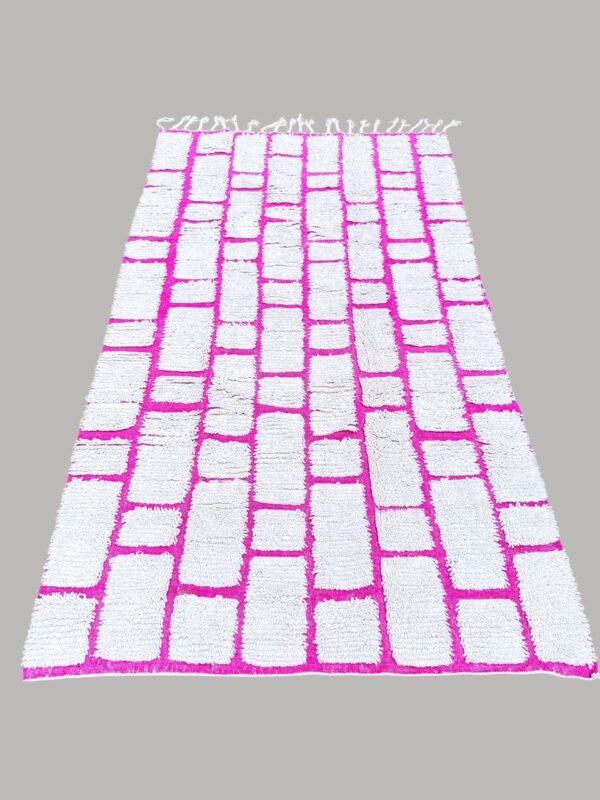 Berber beni ourain handmade wool rug, white and pink, 260cm/150cm - Image 2